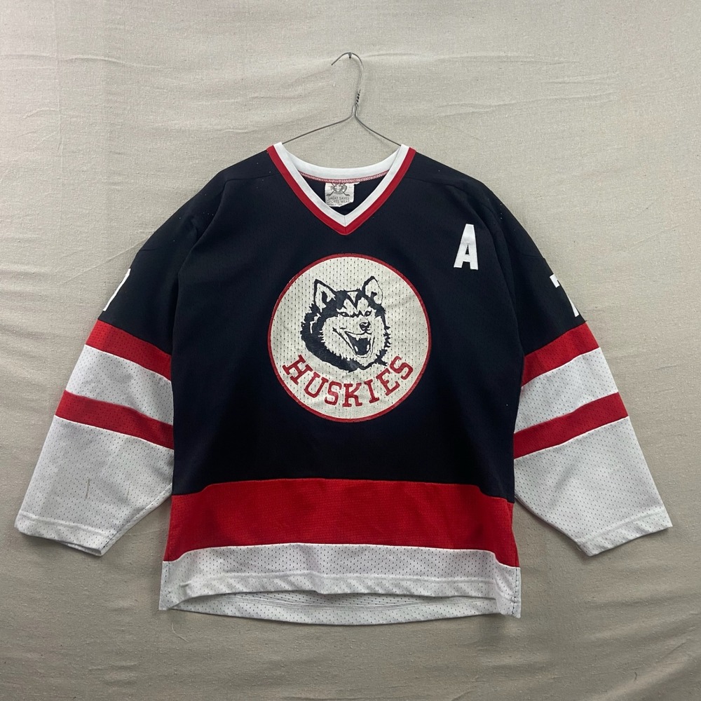 Great Saves Hockey Jersey Mens Large Black Huskies Wells 77 Vintage Mesh V-Neck